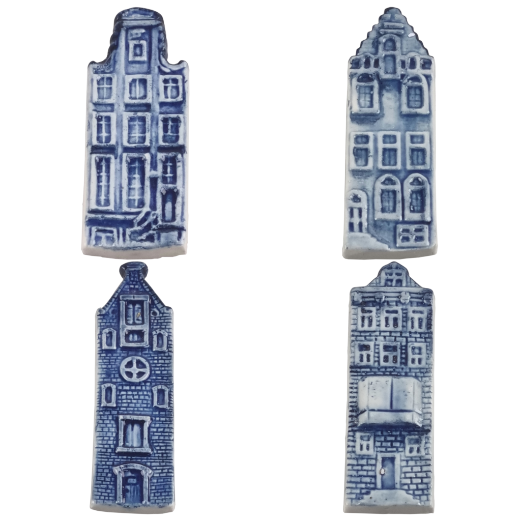 Delfts blauwe gevelhuisjes 4 assorti - magneet