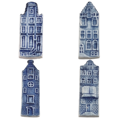 Delfts blauwe gevelhuisjes 4 assorti - magneet