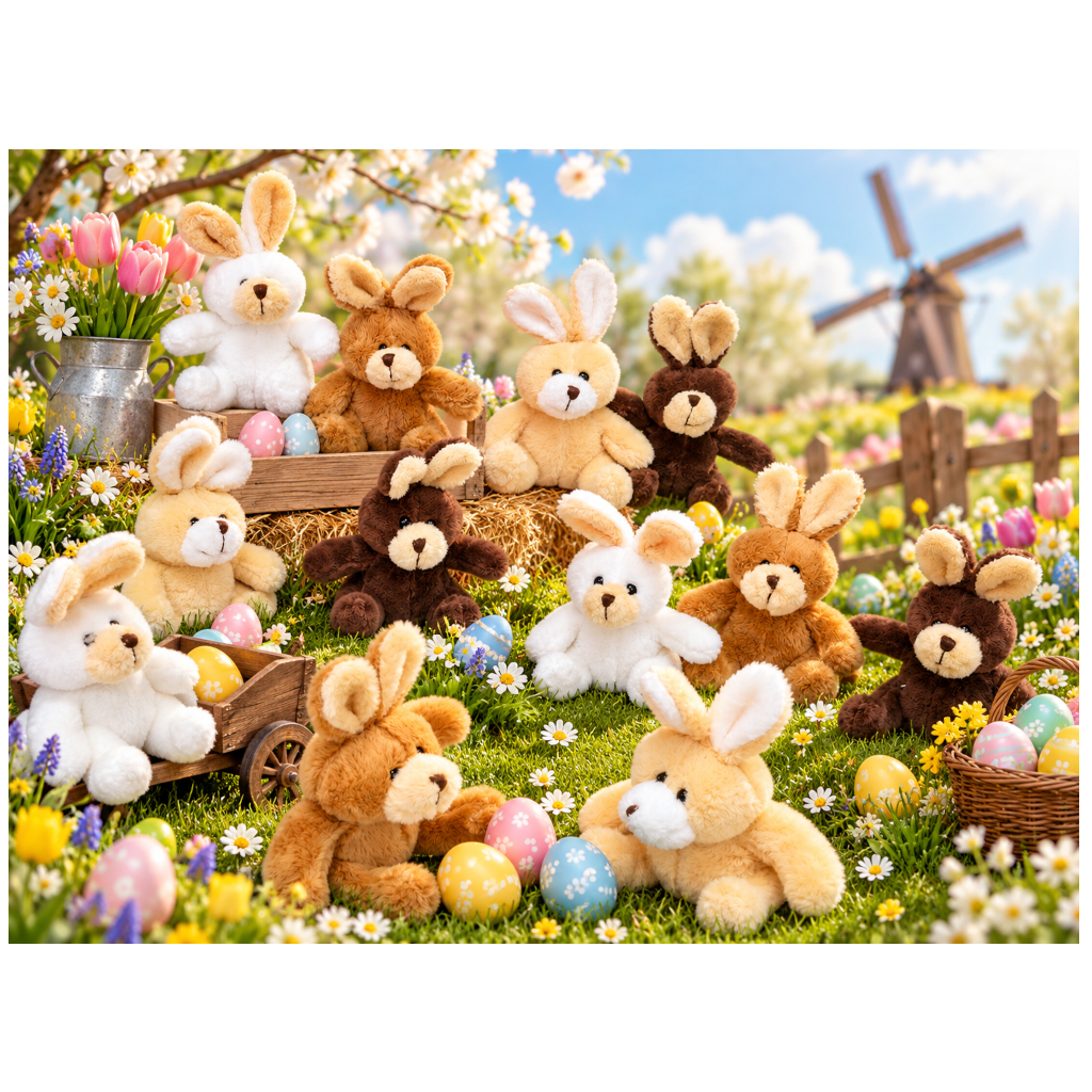 Mini-Animals - Set Vrolijke Konijnen  12pcs 4 assorti - 12 cm