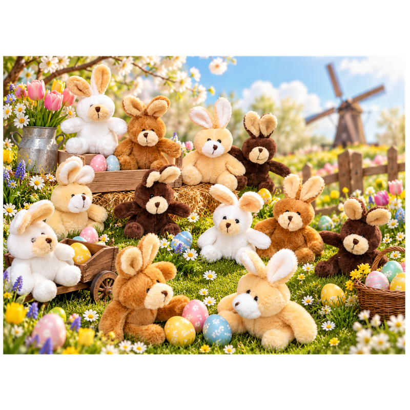 Mini-Animals - Set Vrolijke Konijnen  12pcs 4 assorti - 12 cm