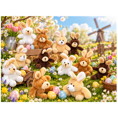 Mini-Animals - Set Vrolijke Konijnen  12pcs 4 assorti - 12 cm