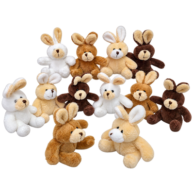 Mini-Animals - Set Vrolijke Konijnen  12pcs 4 assorti - 12 cm