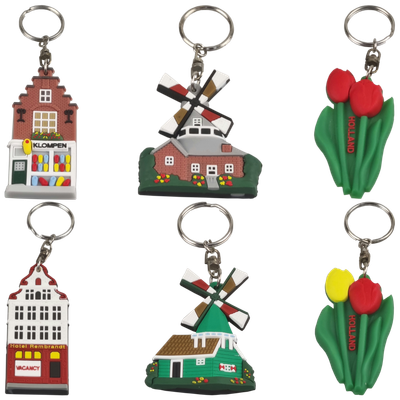 Huisjes, molens, tulpen set/6 assorti - sleutelhanger