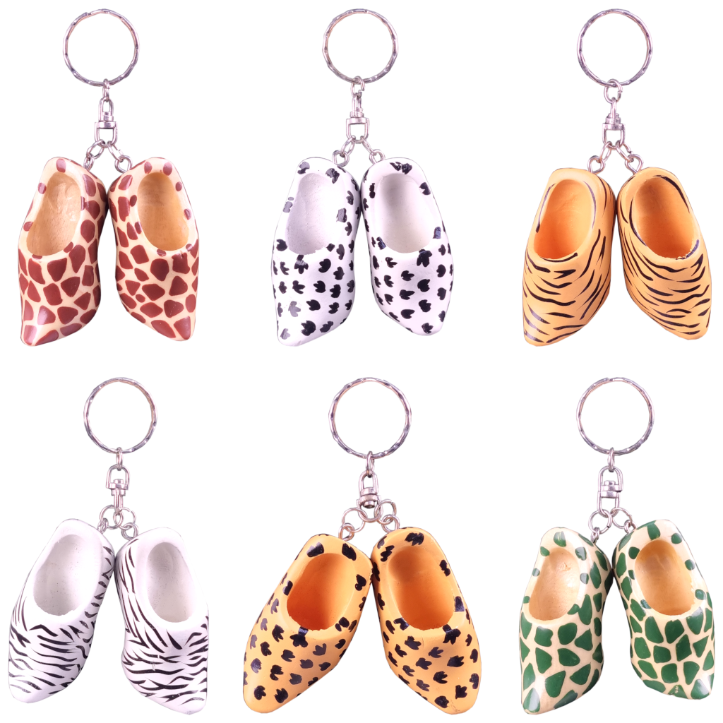 Klompjes Safari 8 cm, 6 assorti - sleutelhanger