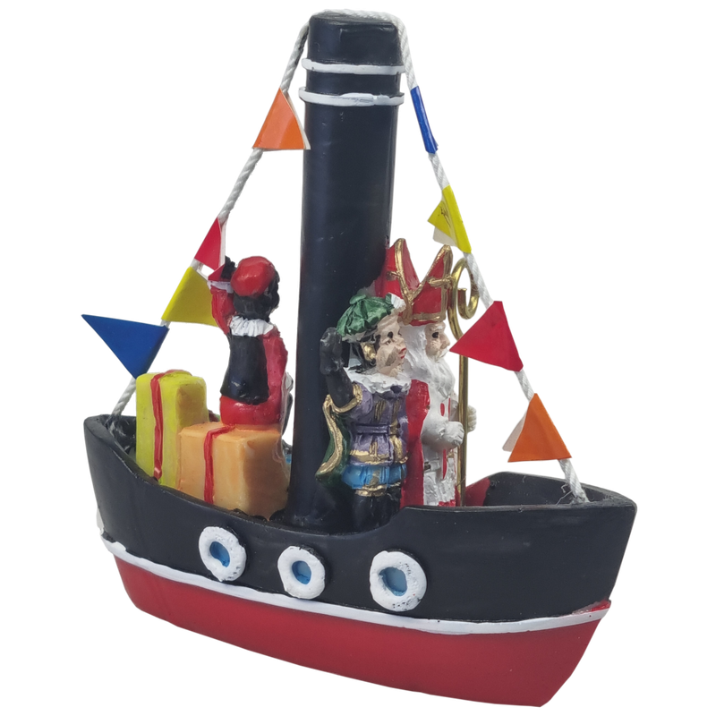Stoomboot van Sinterklaas en Roetveeg Piet 10 cm