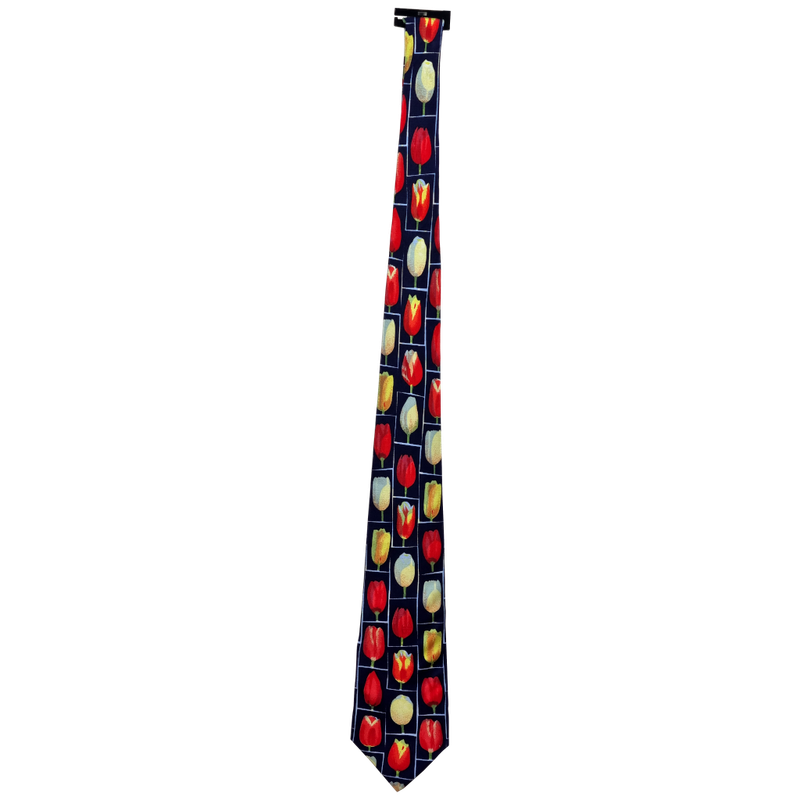 Zijden stropdas tulpen marine