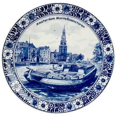 Delfts blauwe Wandbord,  Amsterdam Montelbaanstoren