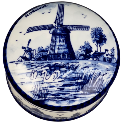 Delfts blauwe Pillendoosje met molen decor - medium