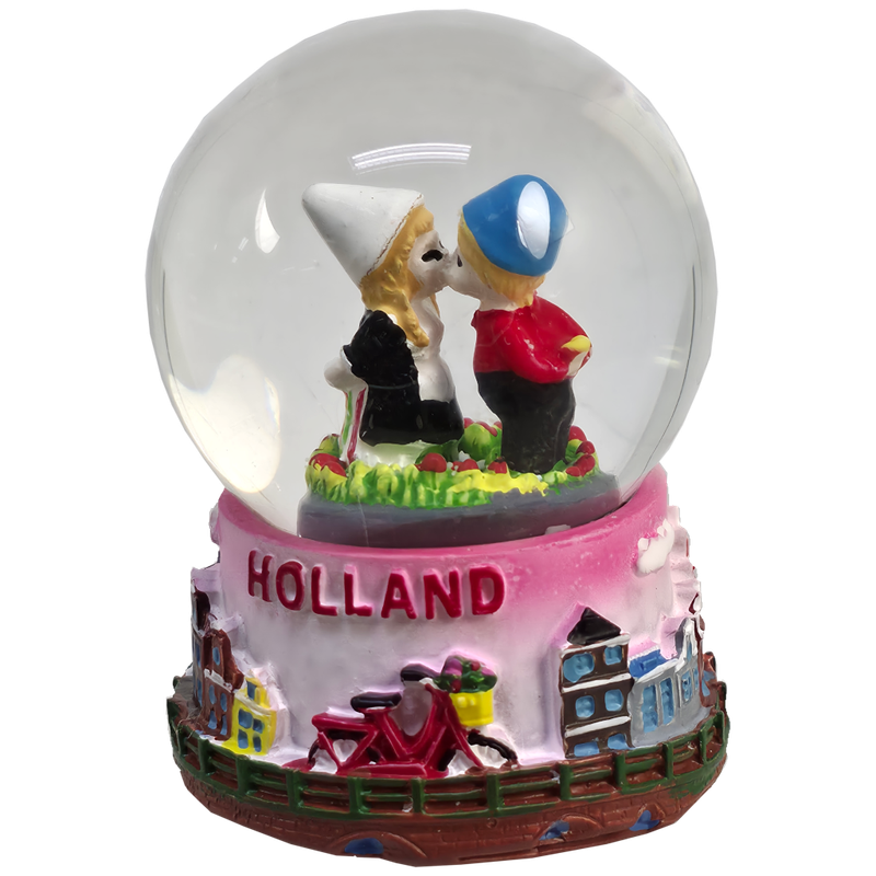 Modieuze sneeuwstrom met kuspaar en roze gekleurde voet