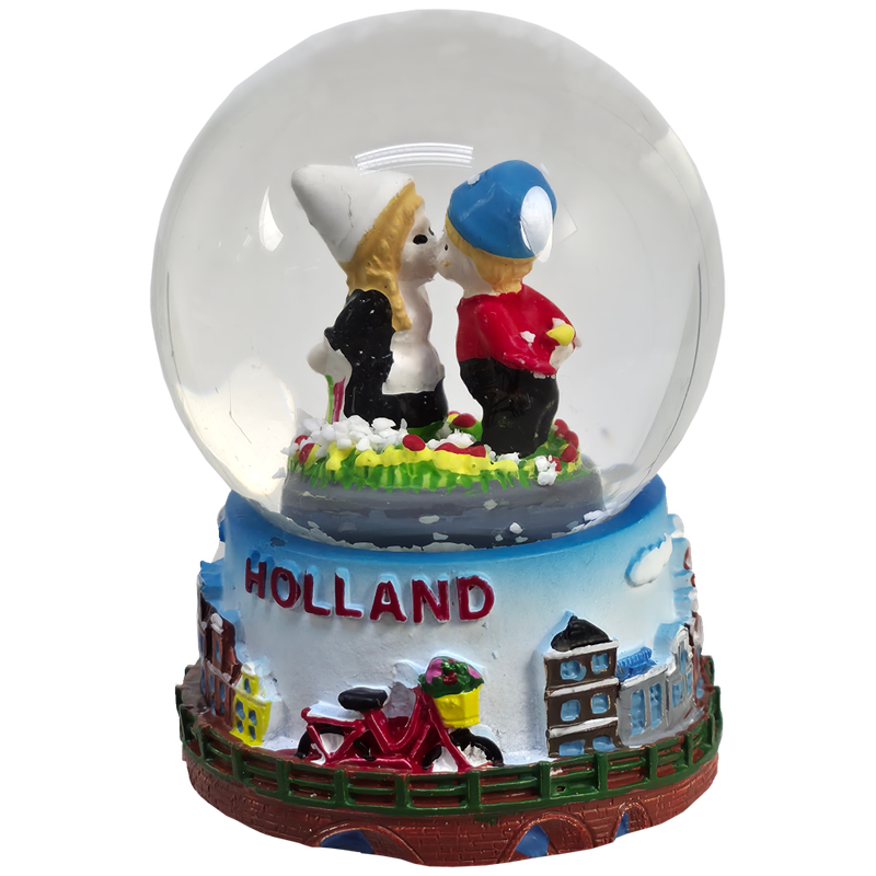 Modieuze sneeuwstrom met kuspaar en blauw gekleurde voet