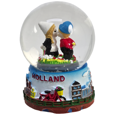 Modieuze sneeuwstrom met kuspaar en blauw gekleurde voet