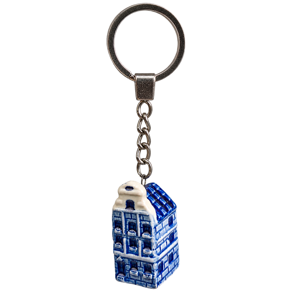Grachtenhuisje blauw aan sleutelhanger 3,9 cm