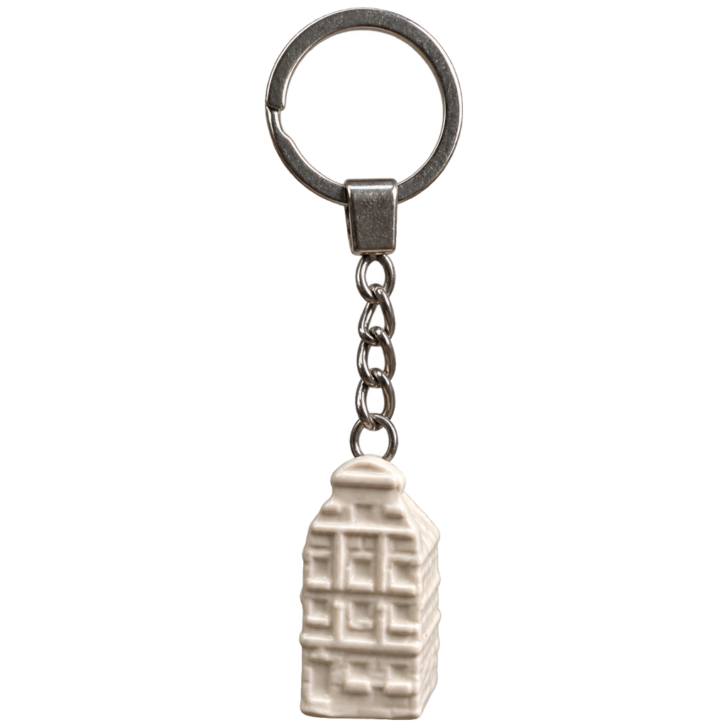 Grachtenhuisje wit aan sleutelhanger 3.9 cm