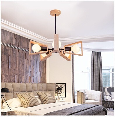 Solid wood wheel fan chandelier living room dining room study balcony Scandinavian solid log simple LED chandelie