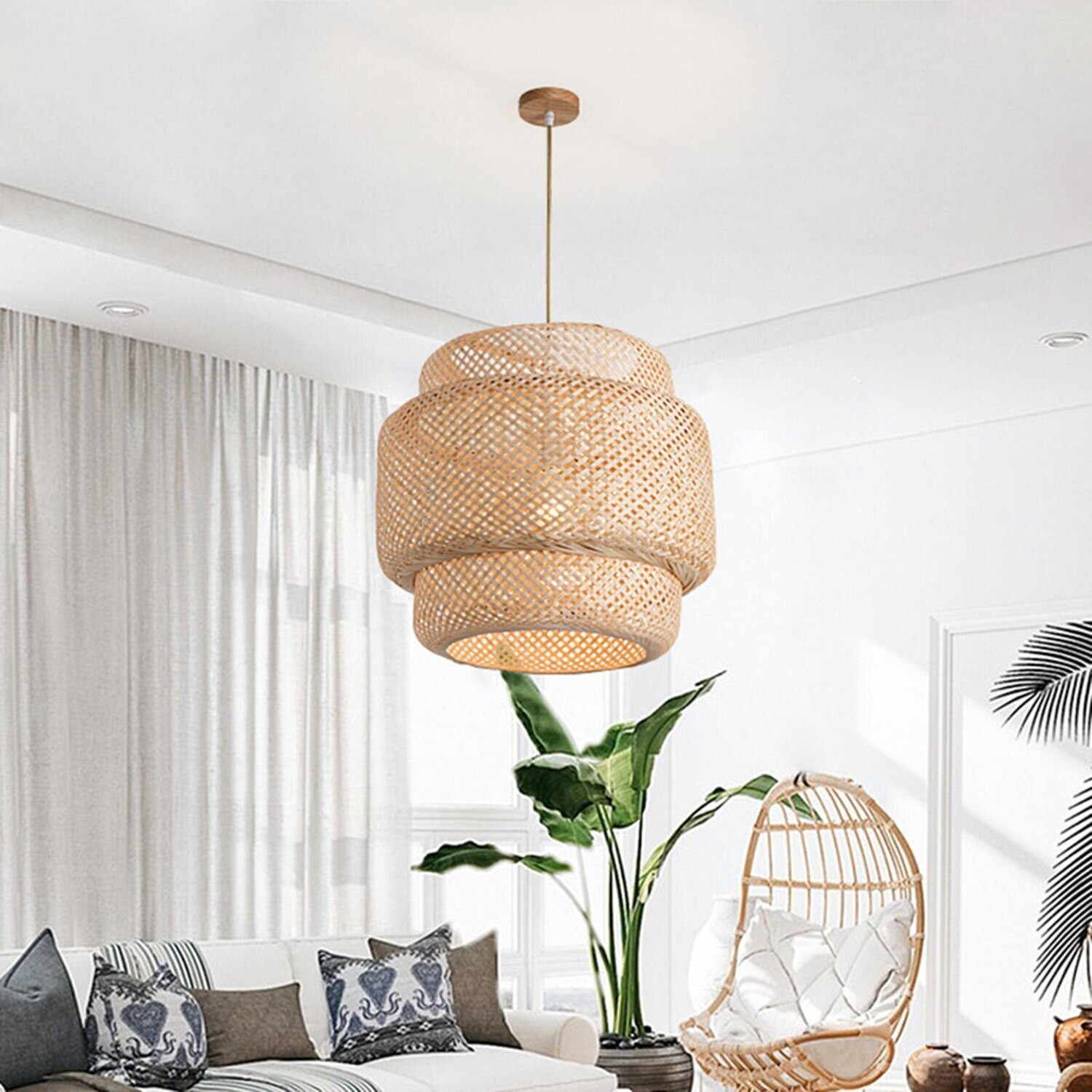 Bamboo Woven Light Ceiling Light Ceiling Round Loft Kitchen Chandelier Light