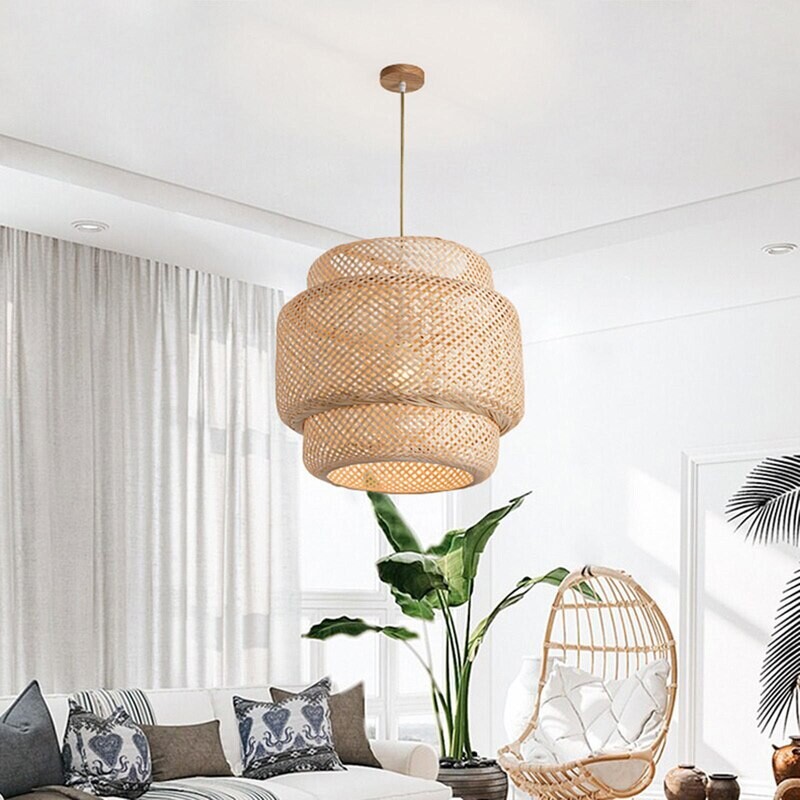 Bamboo Woven Light Ceiling Light Ceiling Round Loft Kitchen Chandelier Light