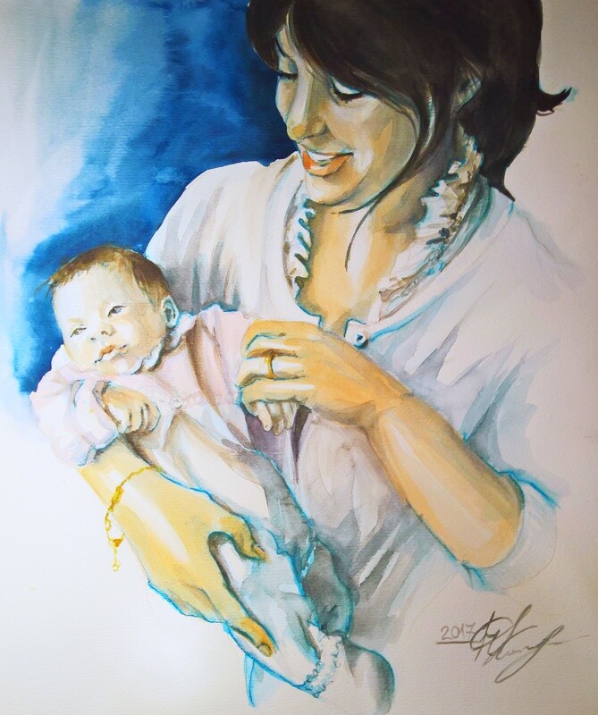 watercolor portrait from your photo * ritratto acquerello su carta da tua foto