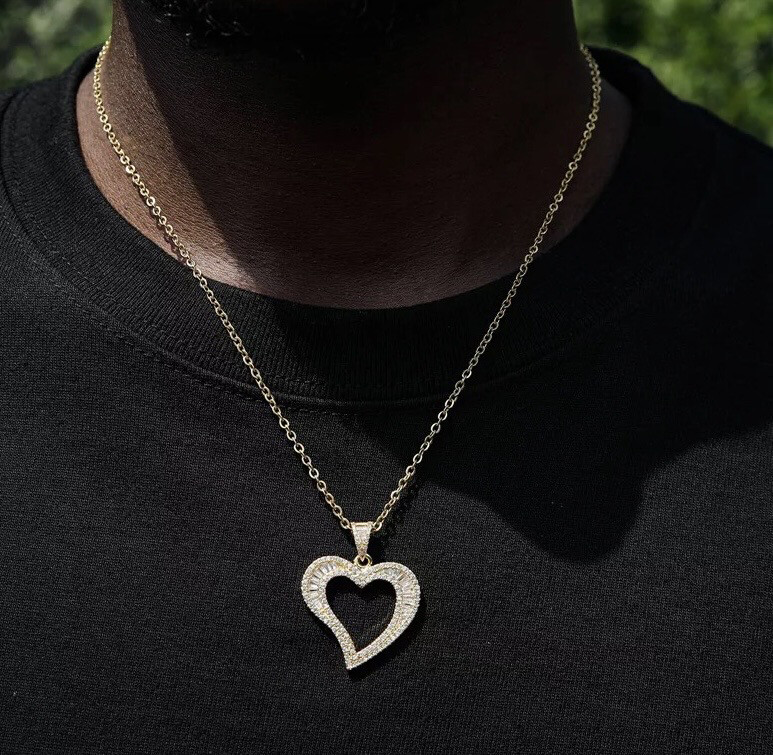 Baguette Iced Out Heart Chain