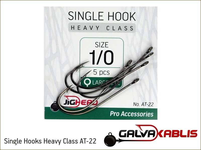 Single Hooks Heavy Class AT-22 (vienšakiai kabliukai didele ausele) # 1/0