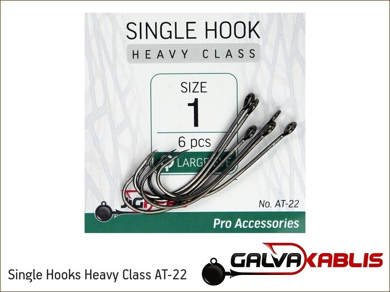 Single Hooks Heavy Class AT-22 (vienšakiai kabliukai didele ausele) # 1