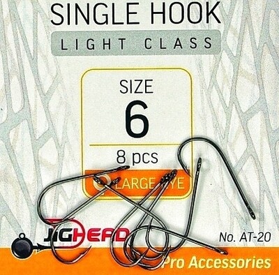 Single Hooks Light Class AT-20 (vienšakiai kabliukai didele ausele) # 6