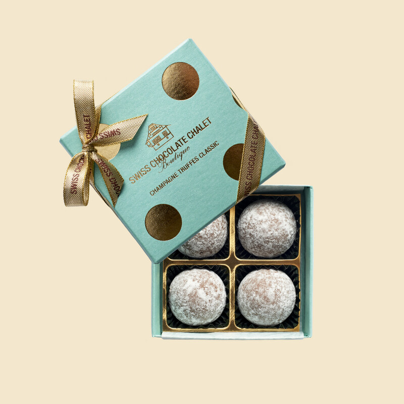 Champagner Truffes Classic "Polka Dots" Swiss Chocolate Chalet, 4 Stk.