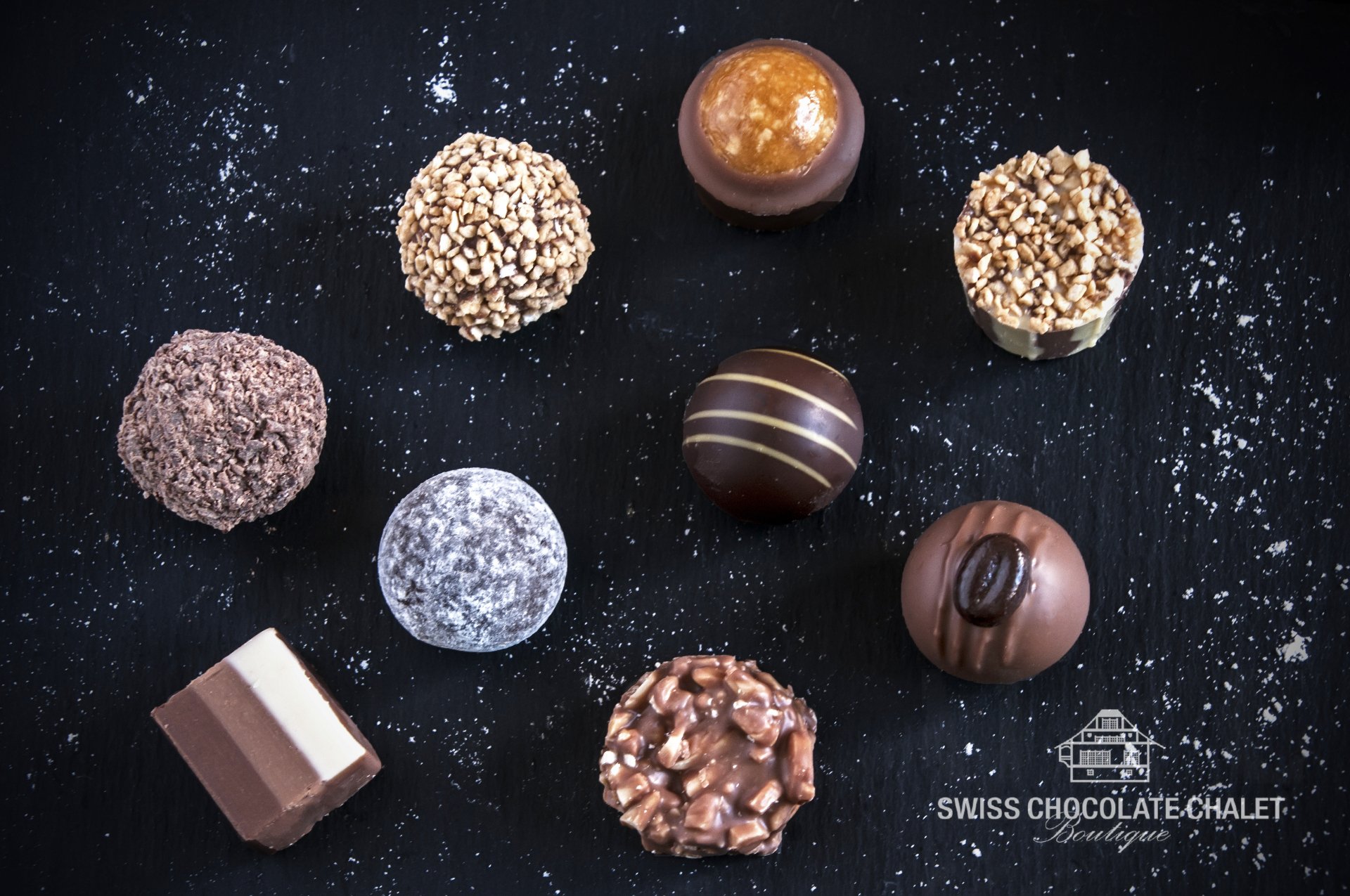 Gemischte Truffes & Pralinen Box, mit Alkohol, 9 Stk.