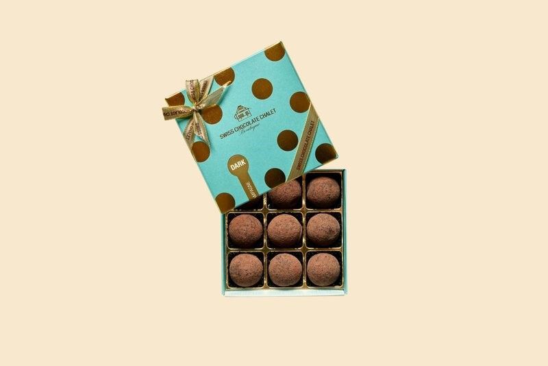 Champagner Truffes Dark "Polka Dots" Swiss Chocolate Chalet, 9 Stk.
