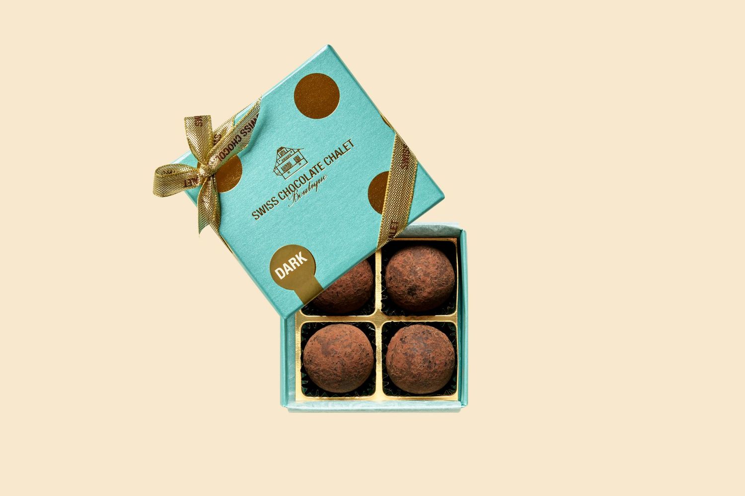 Champagner Truffes Dark "Polka Dots" Swiss Chocolate Chalet, 4 Stk.