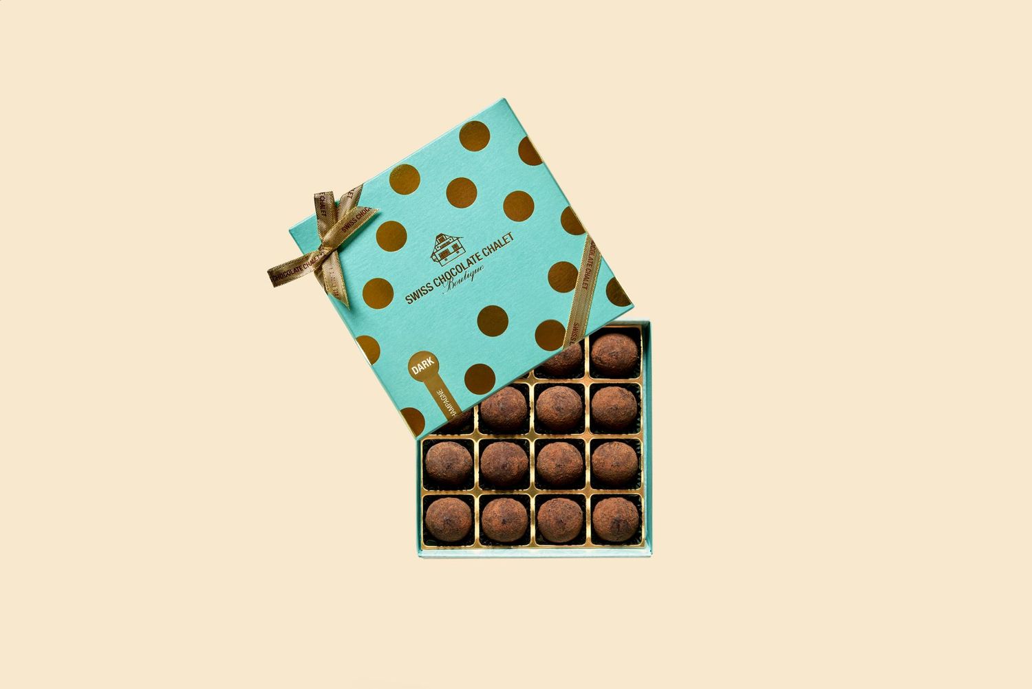 Champagner Truffes Dark "Polka Dots" Swiss Chocolate Chalet, 16 Stk.