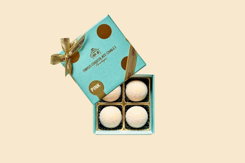 Champagner Truffes Pink "Polka Dots" Swiss Chocolate Chalet, 4 Stk.