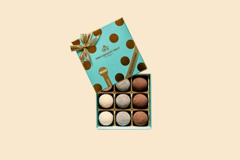 Champagner Truffes Mixed "Polka Dots" Swiss Chocolate Chalet, 9 Stk.