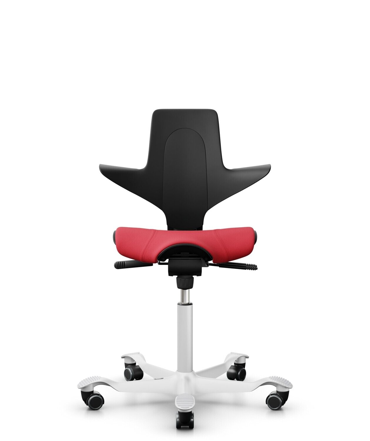 HÅG CAPISCO PULS 8020, Plastic Shell: Black Shell PL100, Base: White MC010, Rollers: Hard for soft floor, Footrest: Without, Fabric: Red