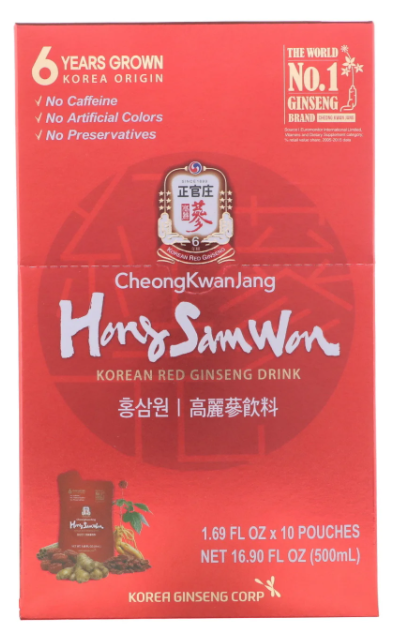 Cheong Kwan Jang‏, Hong Sam Won، مشروب الجينسينج الكوري الأحمر، 20 كيسًا، 1.69 أونصة سائلة (50 مل) لكل كيس
عبر Cheong Kwan Jang