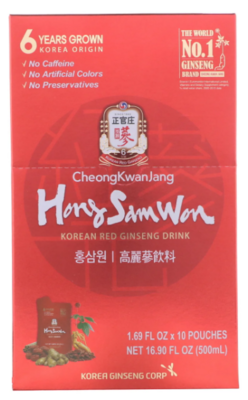 Cheong Kwan Jang‏, Hong Sam Won، مشروب الجينسينج الكوري الأحمر، 10 كيسًا، 1.69 أونصة سائلة (50 مل) لكل كيس
عبر Cheong Kwan Jang