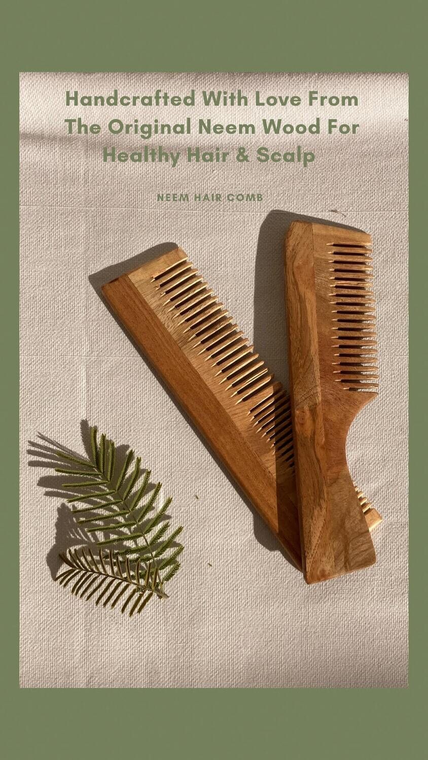 Indian Choices Handmade Neem Wood Comb Anti-Dandruff Comb 2 Different Type Styles