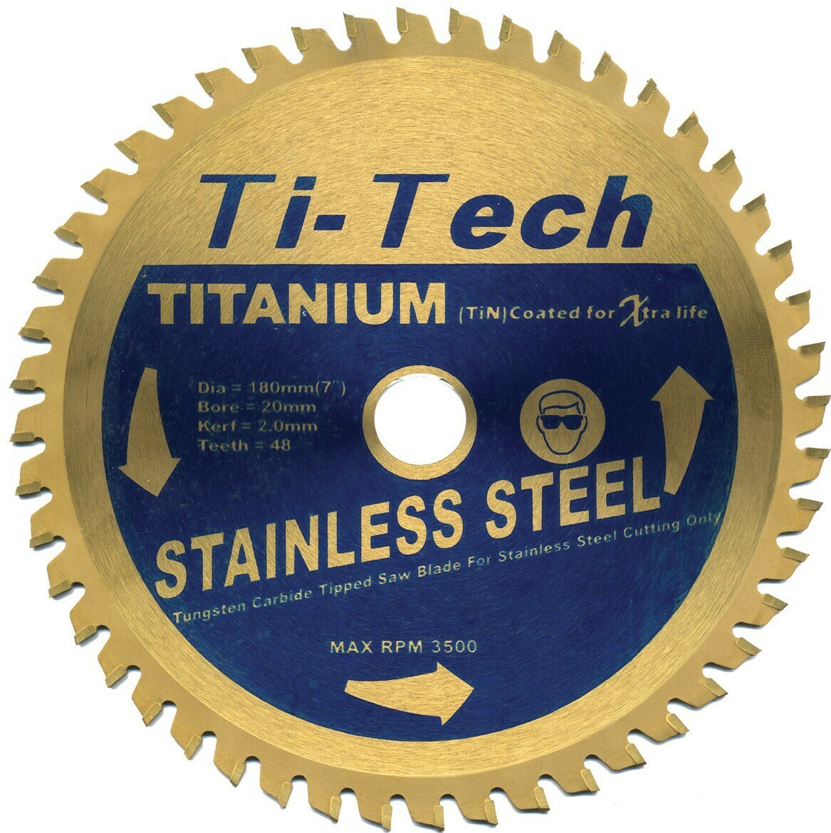 180mm x 20mm Bore x 48 Teeth Stainless Steel Cutting TCT Blades