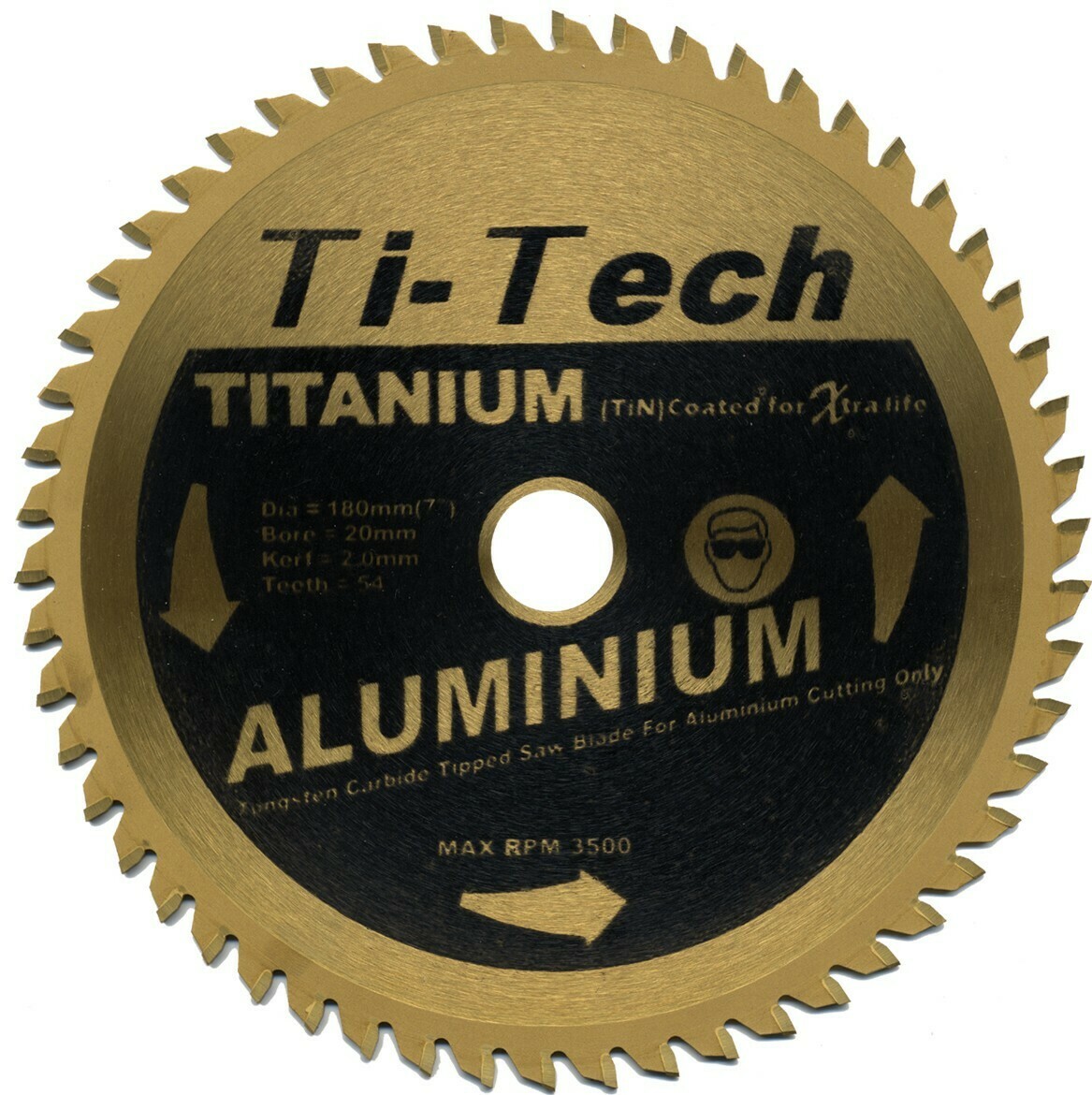 180mm x 20mm Bore x 54 Teeth Aluminium Cutting TCT Blades