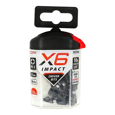 Timco X6 PZ2 25mm Impact Bits Pack of 10 Bits