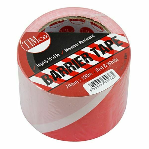 70mm x 100 Metres Red &amp; White Barrier Tape