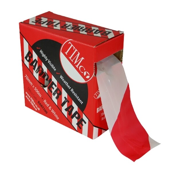 70mm x 500 Metres Red & White Barrier Tape
