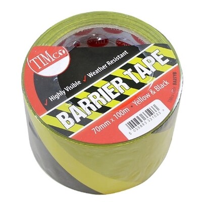 70mm x 100 Metres Yellow &amp; Black Barrier Tape