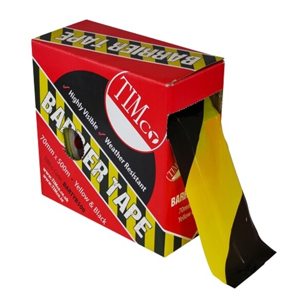 70mm x 500 Metres Yellow & Black Barrier Tape