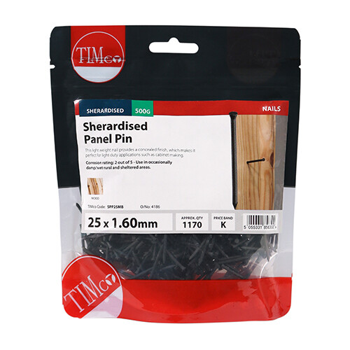 25 x 1.60mm Panel Pin Sherardised 500g Bag