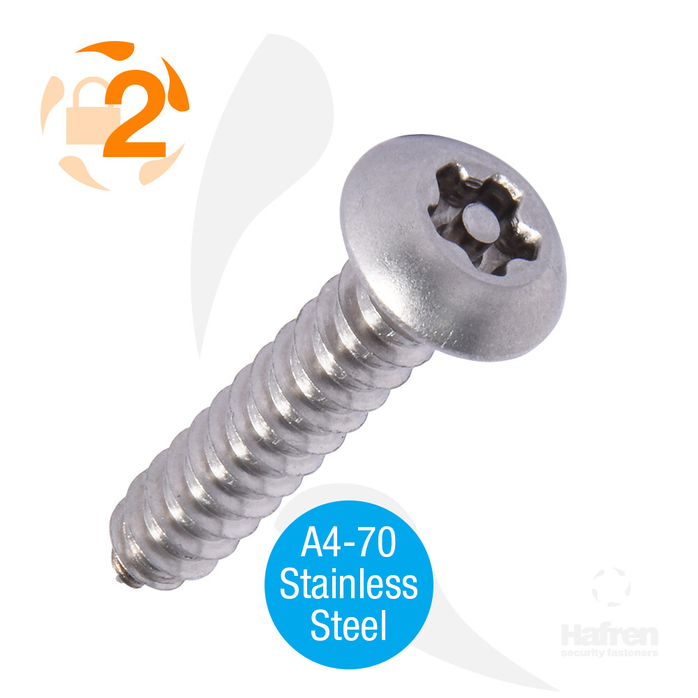 No.10 (4.8mm) x 1 1/2 (38mm) 5-Lobe Pin Button Head Security Screws A4-70 Stainless Steel Box of 100
