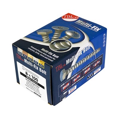 8.0 (8mm Drill) x 60mm Hex Head Multi Fix Bolts Box of 100