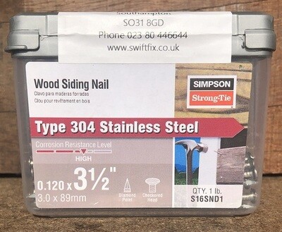 89mm x 3.00mm Annular Ringshank Nails A2 Stainless Steel 0.45kgs 88 Nails per Box
