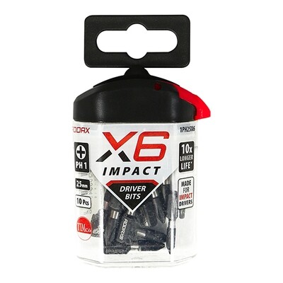 Timco X6 PH1 25mm Impact Bits Pack of 10 Bits