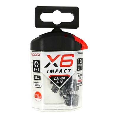 Timco X6 PH2 25mm Impact Bits Pack of 10 Bits