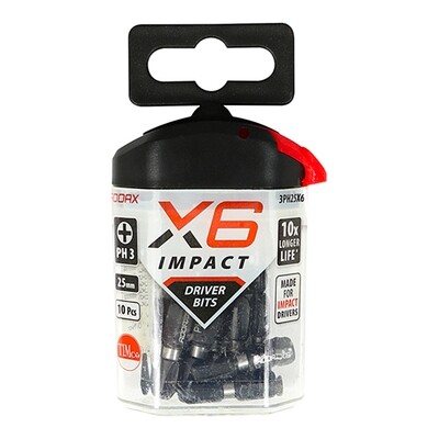 Timco X6 PH3 25mm Impact Bits Pack of 10 Bits